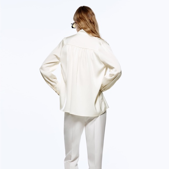 Zara Bow Trim Satin Effect Blouse - Picture 10 of 11